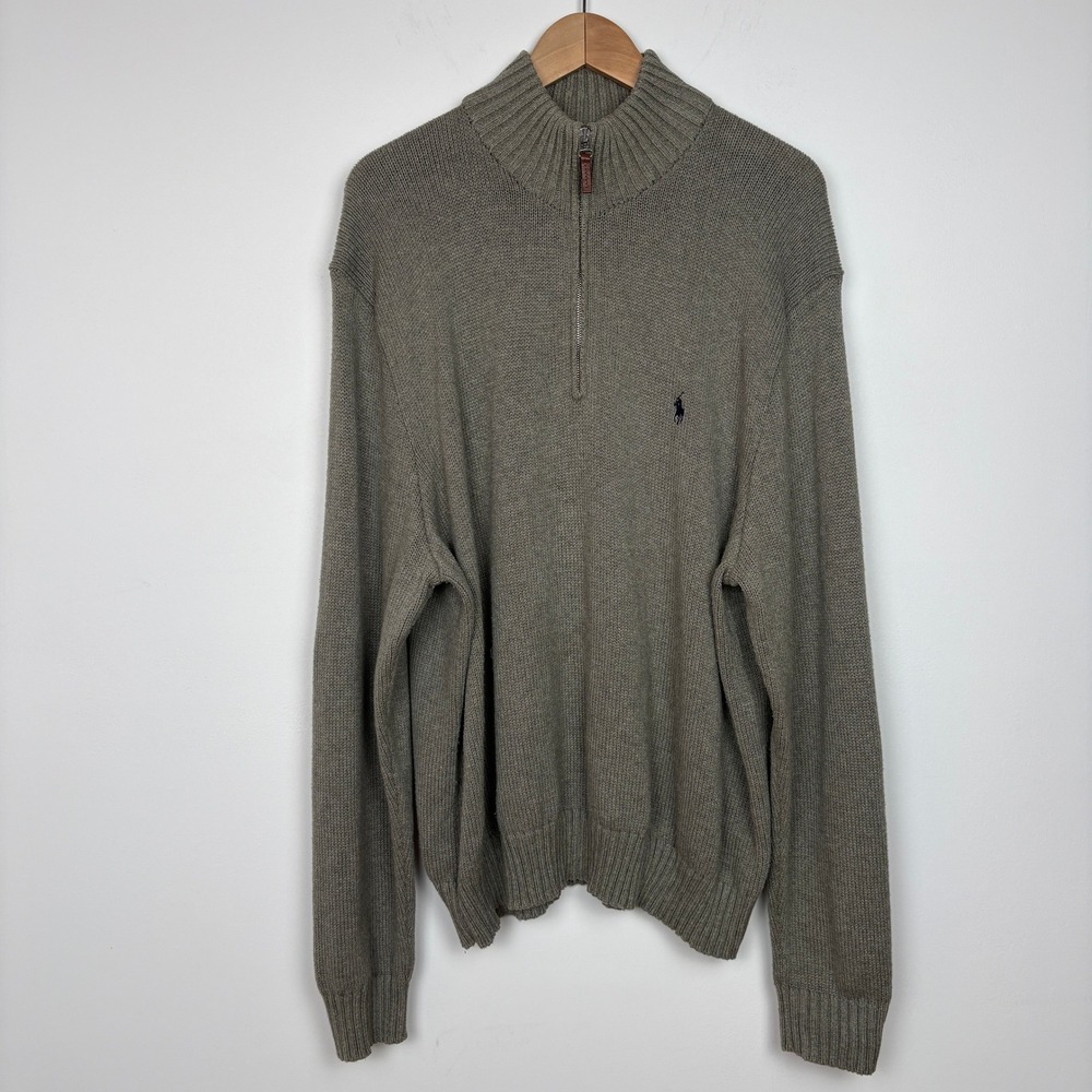Polo Ralph Lauren Men 1/4 Zip Pima Cotton Mock Neck Sweater XXL Gray Pony Preppy